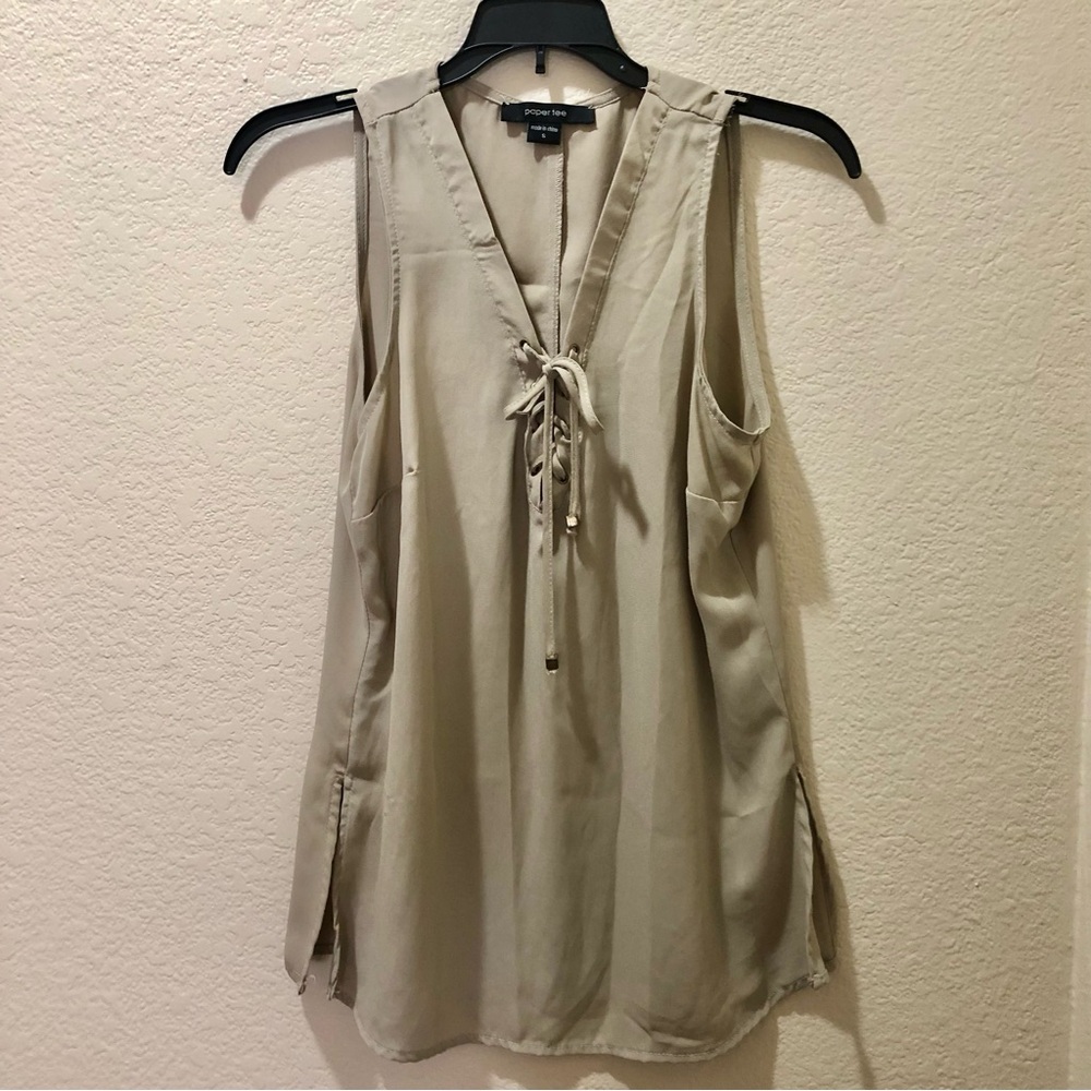 paper tee Beige/Taupe Lace-Up V-Neck Sleeveless Camisole